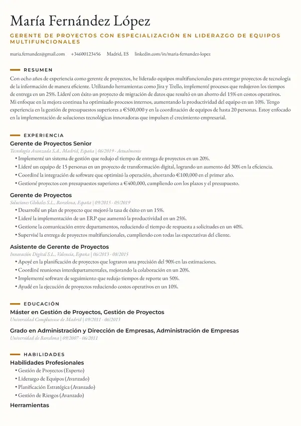 Vista previa de plantilla de CV - Amber Trace
