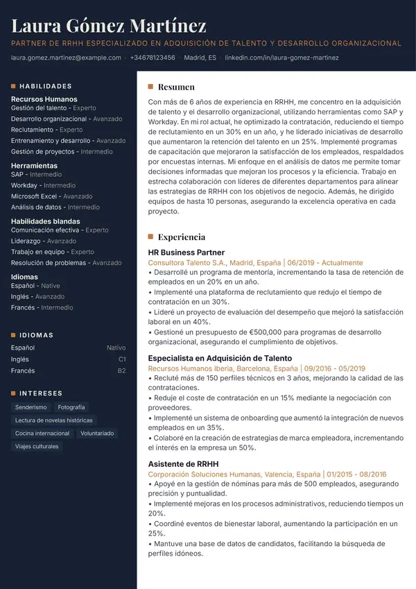 Vista previa de plantilla de CV - Meridian