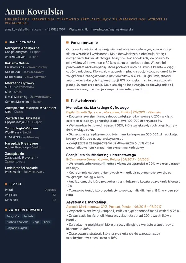 Podgląd szablonu CV - Meridian