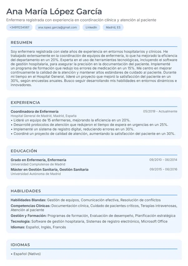Vista previa de plantilla de CV - Soft Care