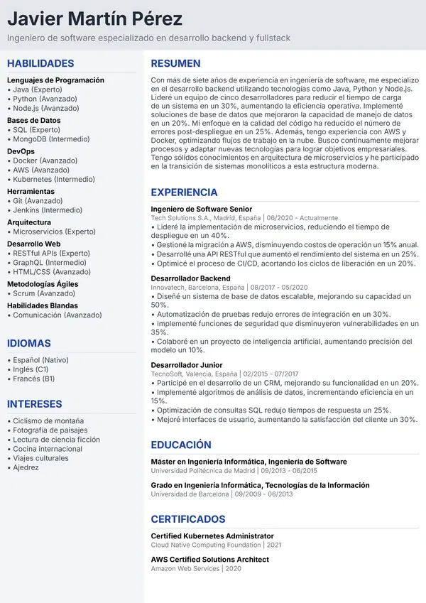 Vista previa de plantilla de CV - Standard Professional