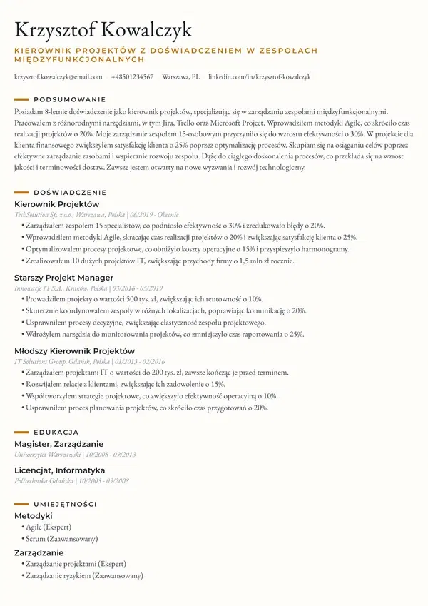 Podgląd szablonu CV - Amber Trace