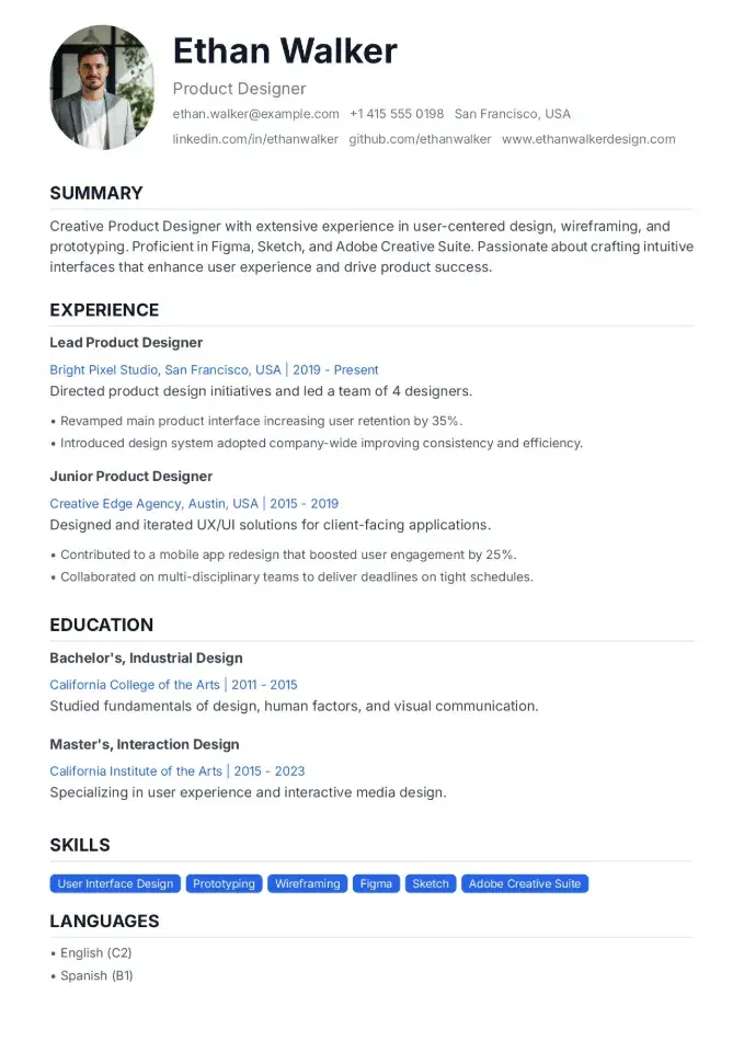 CV Template Preview - One Column Basic