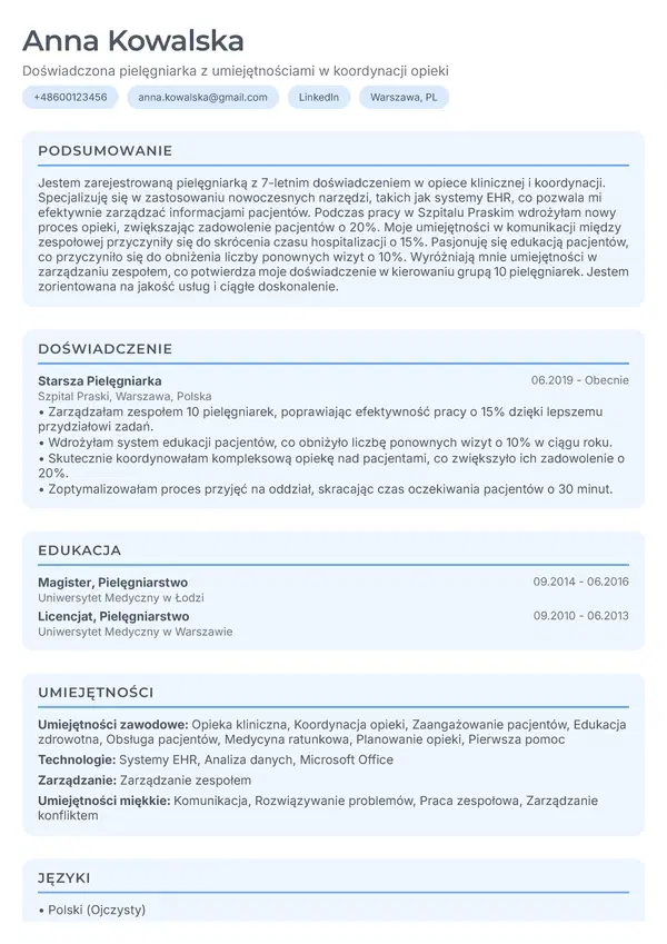 Podgląd szablonu CV - Delikatny
