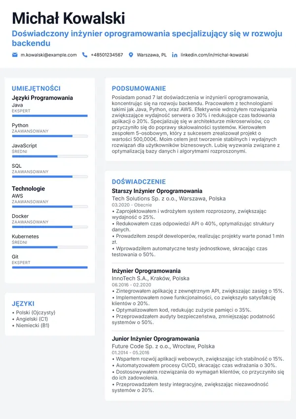 Podgląd szablonu CV - Techniczny