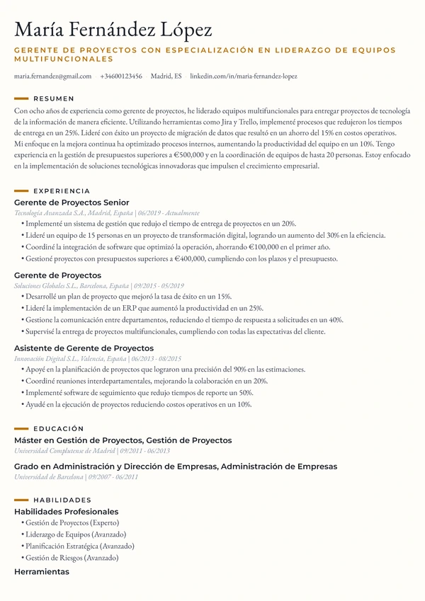 Vista previa de plantilla de CV - Amber Trace