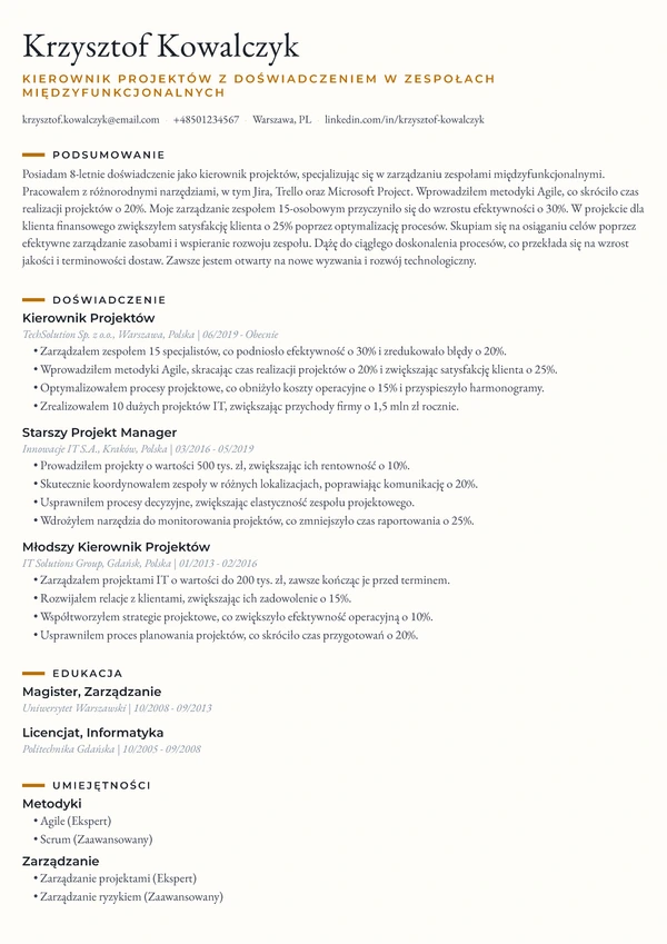 Podgląd szablonu CV - Amber Trace