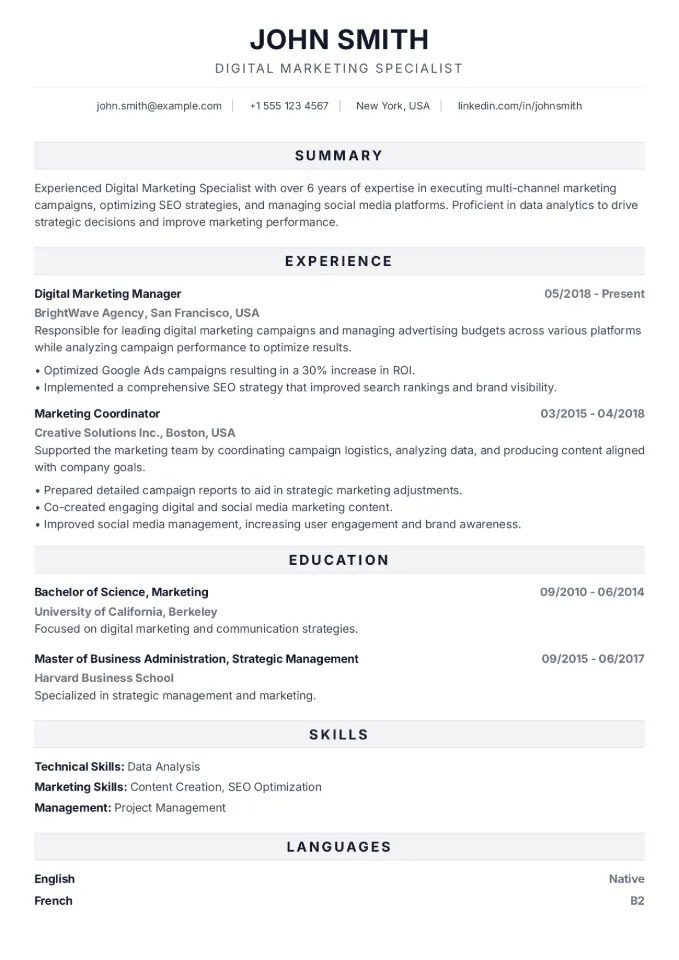 CV Template Preview - Bold Pro