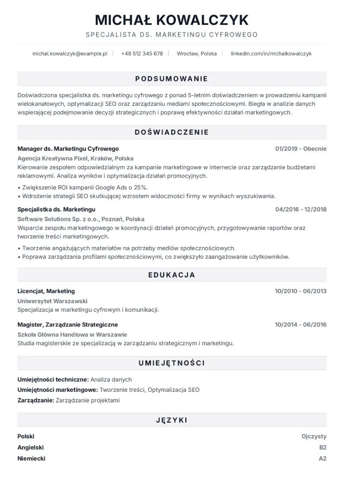 Podgląd szablonu CV - Bold Pro