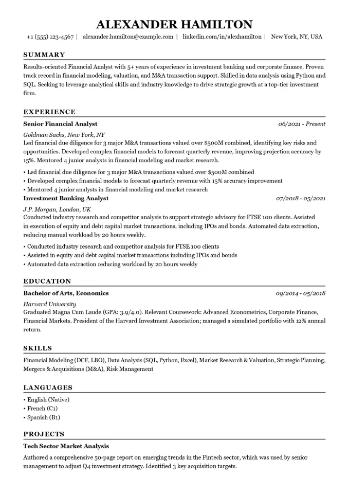 CV Template Preview - Harvard Classic