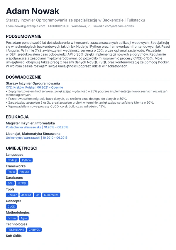 Podstawowy jednokolumnowy - Junior Developer