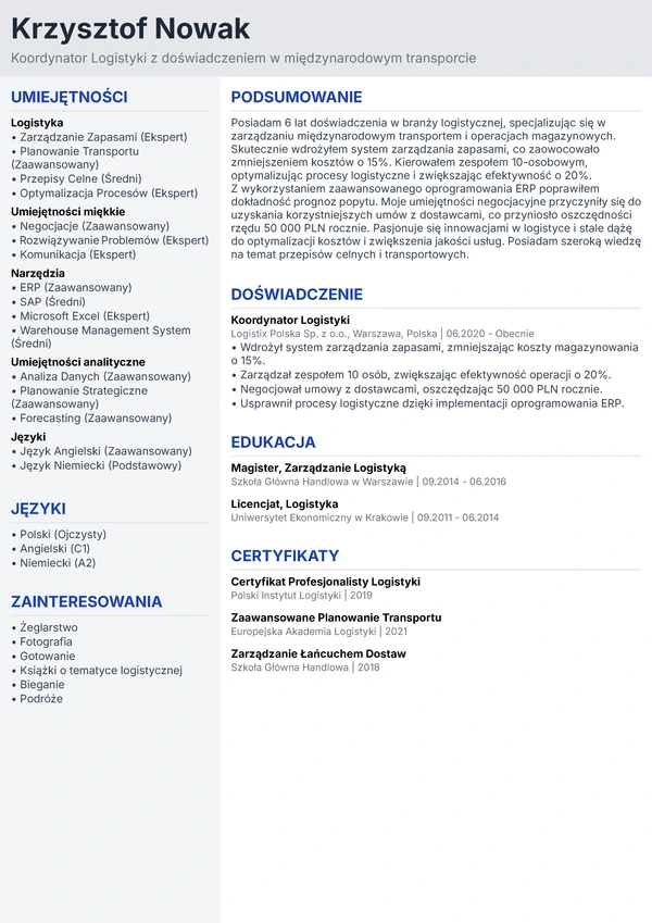 Standardowy Profesjonalny - Specjalista ds. Logistyki