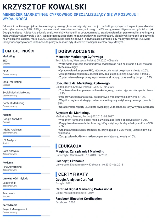Nowoczesna Oś Czasu - Kierownik Marketingu