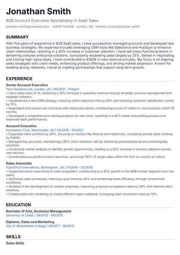 One Column Basic - Sales Associate