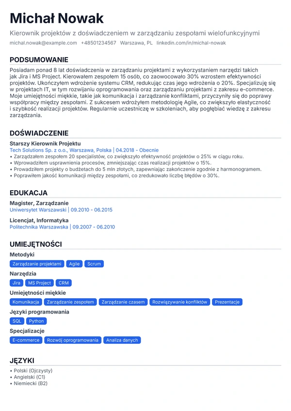 Podstawowy jednokolumnowy - Student / Absolwent