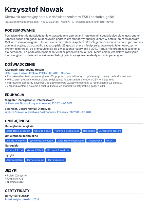 Podstawowy jednokolumnowy - Kelner