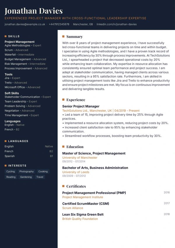 CV Template Preview - Meridian