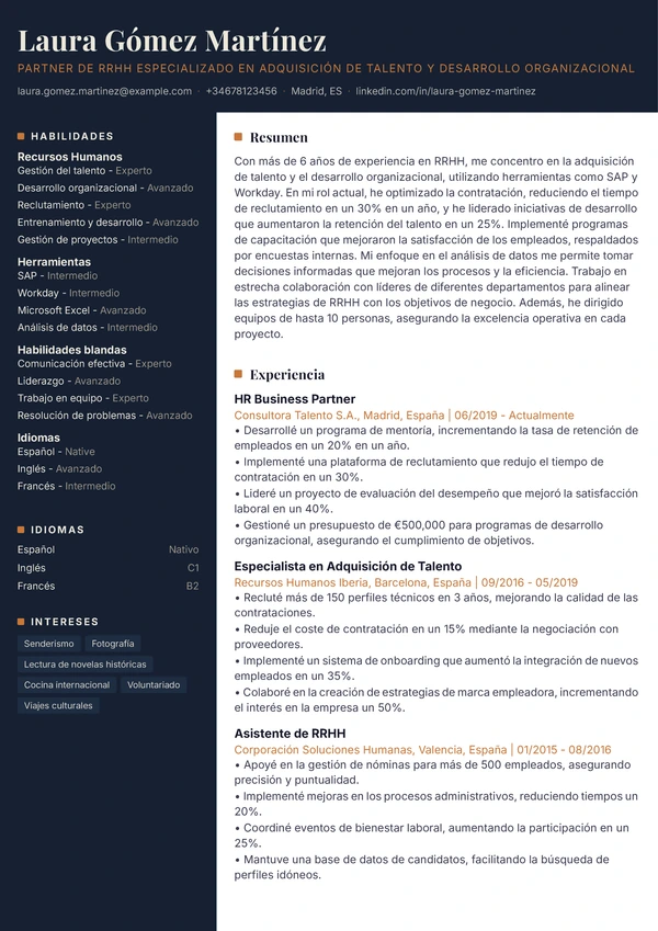 Vista previa de plantilla de CV - Meridian