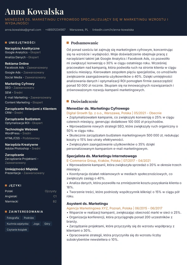 Podgląd szablonu CV - Meridian