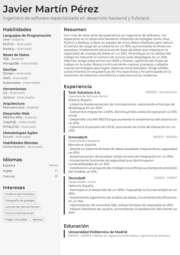 Vista previa de plantilla de CV - Minimal Classic