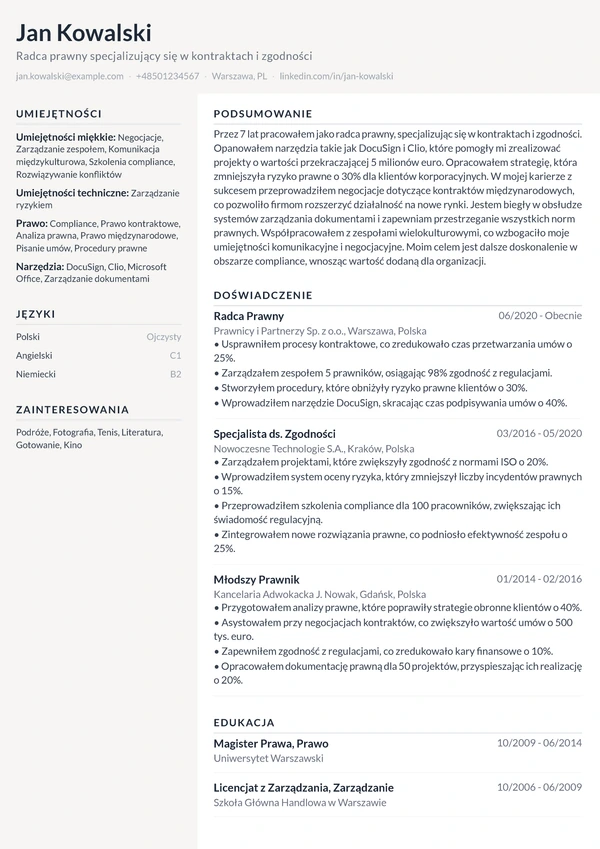 Podgląd szablonu CV - Nova Split