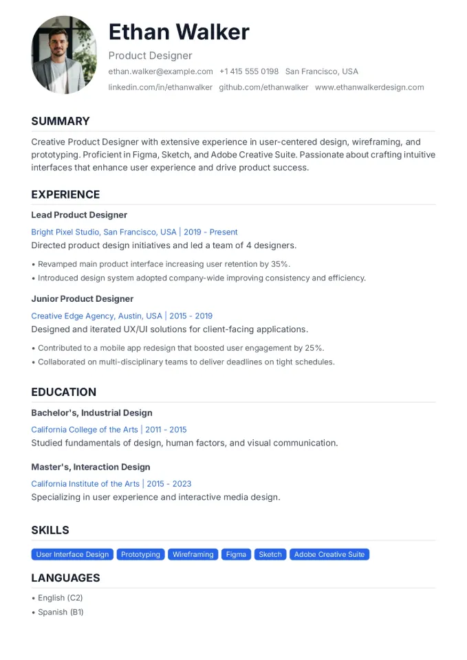 CV Template Preview - One Column Basic