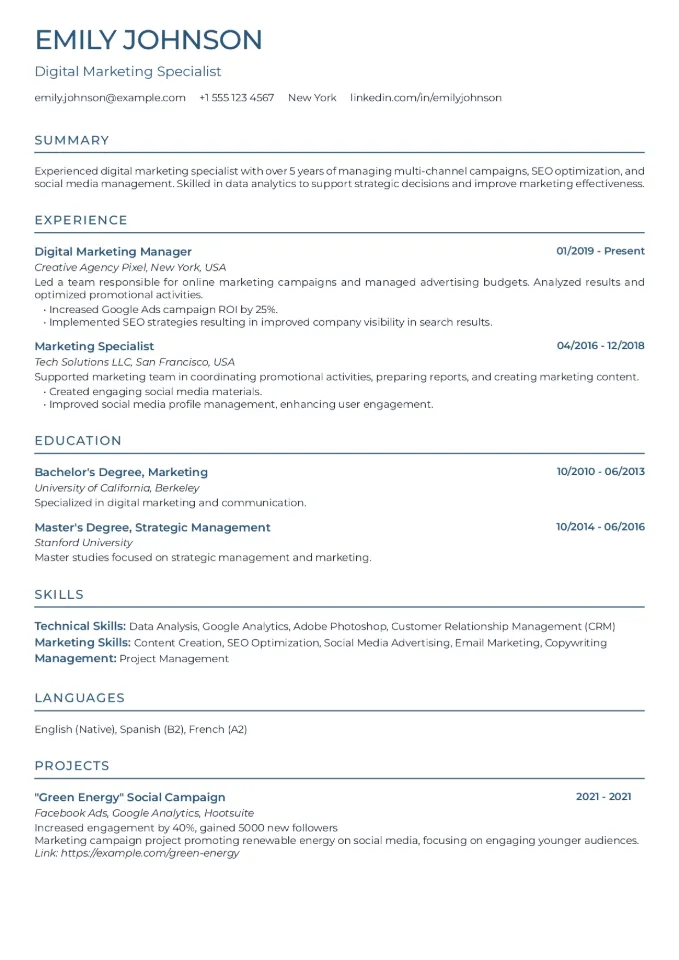 CV Template Preview - Simple Border