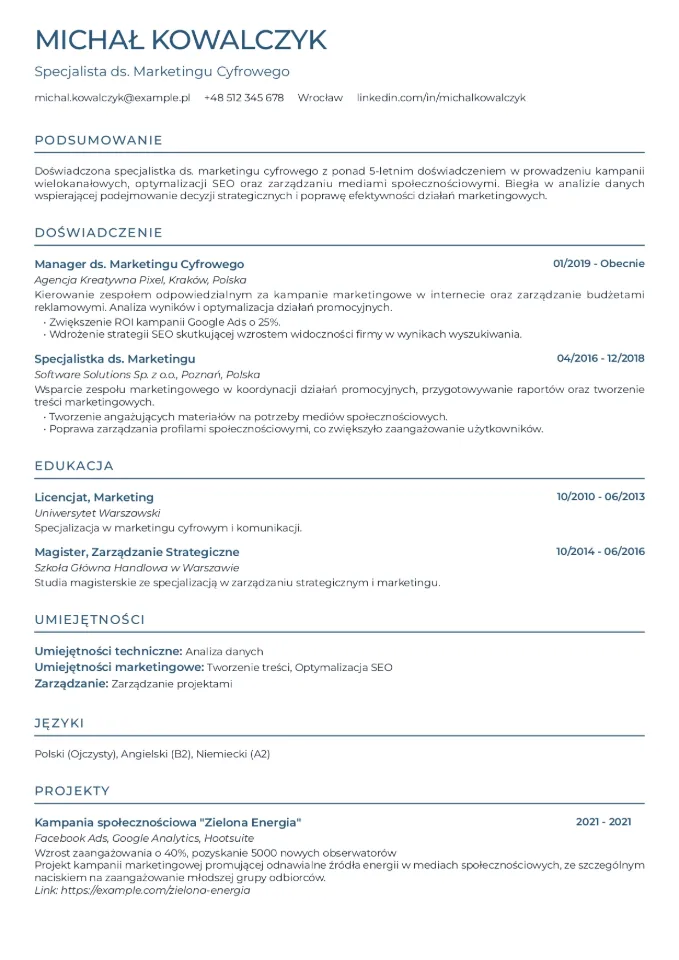Podgląd szablonu CV - Simple Border