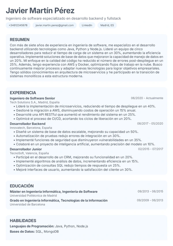 Vista previa de plantilla de CV - Soft Care