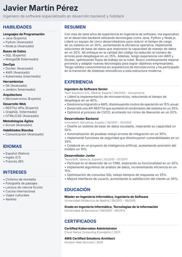 Vista previa de plantilla de CV - Standard Professional