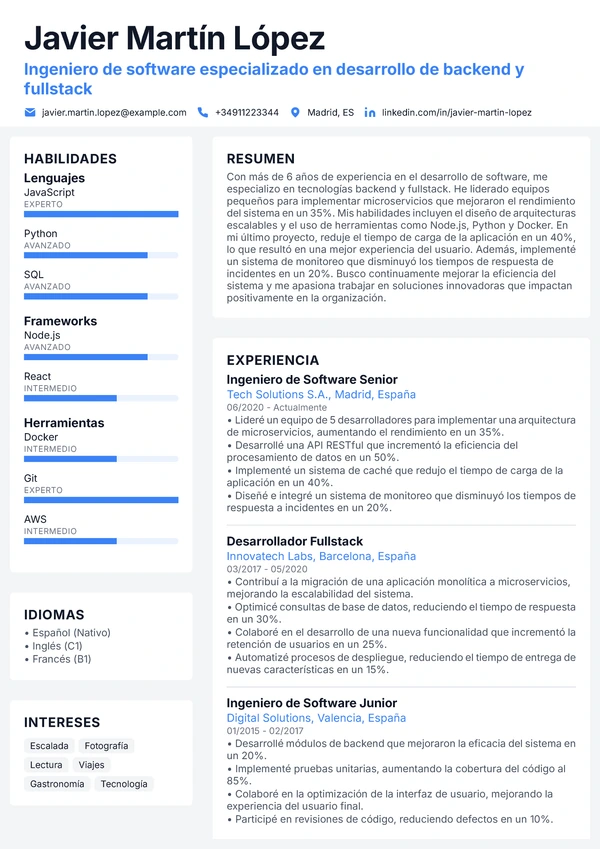 Vista previa de plantilla de CV - Tech Grid